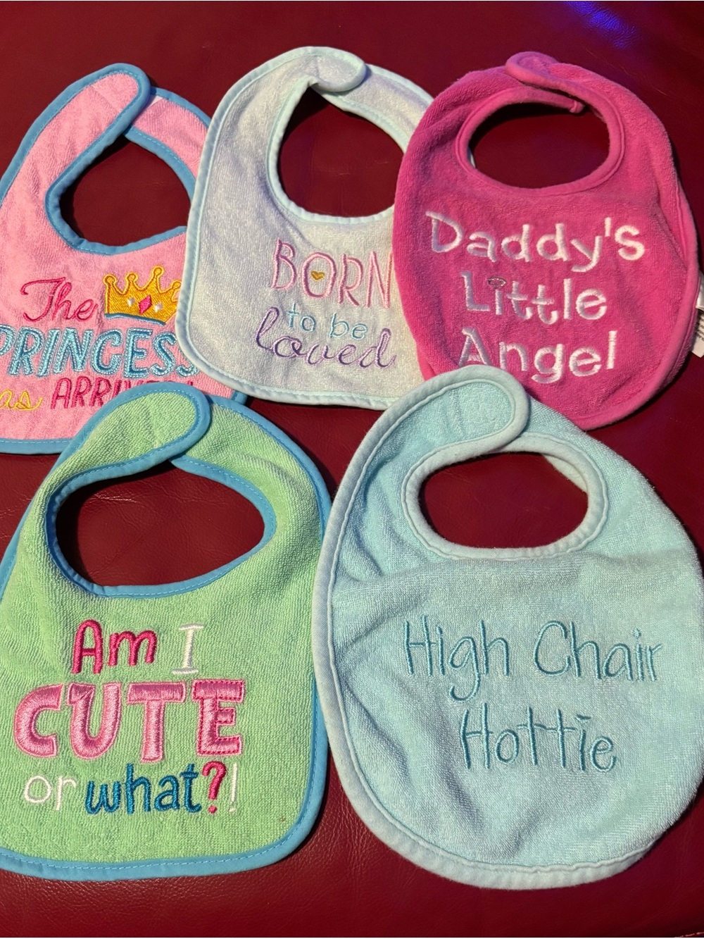 Embroidered Baby Bib Set - Pink, Light Blue, Green